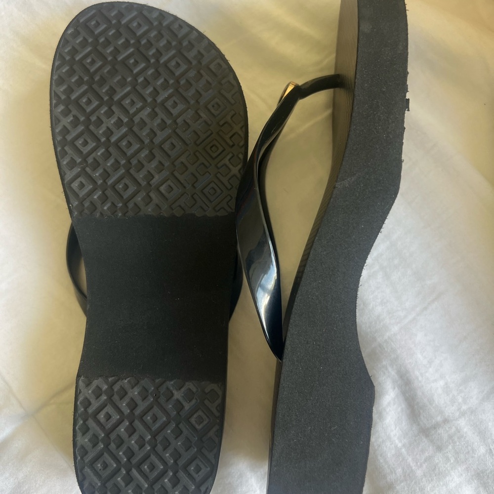 Tory Burch Black Sandals with Gold Logo - Picture 3 of 3